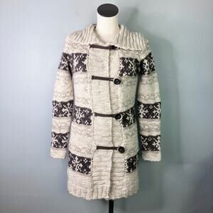 Cocogio Alpaca Wool Blend Cream Brown Chunky Cardigan Sweater Made in Italy Sz S
